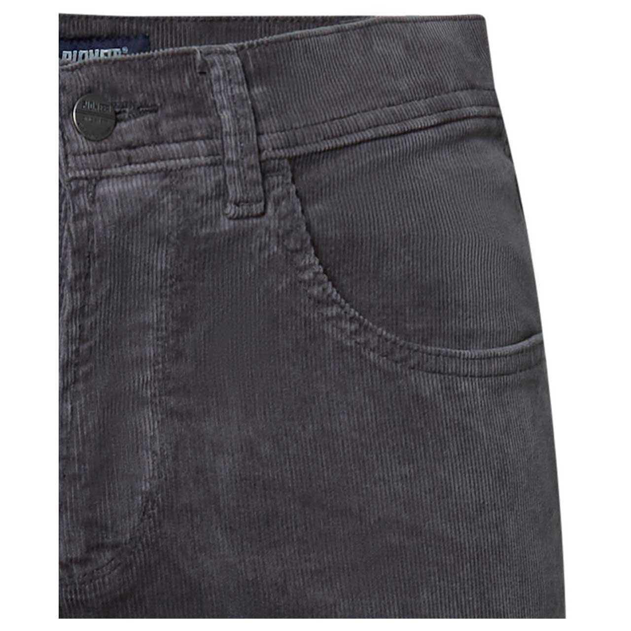 Stretch Herren Cordhose Rando in Dunkelgrau von Pioneer, detaillierte Vorderansicht