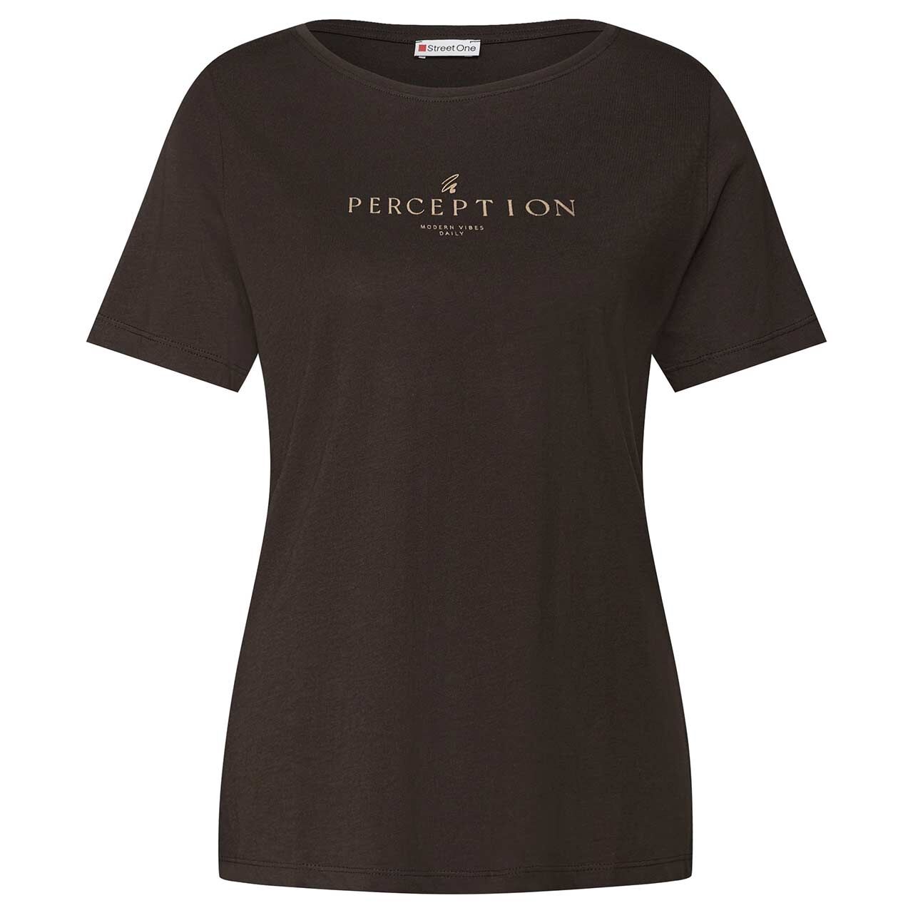 Street One Damen T-Shirt Basic Wording deep roast brown