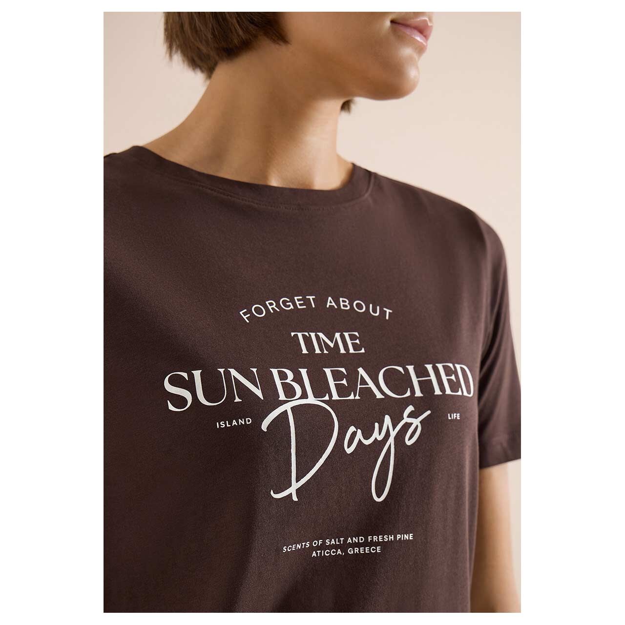 Cecil Damen T-Shirt Sun Bleached Days brown cacao
