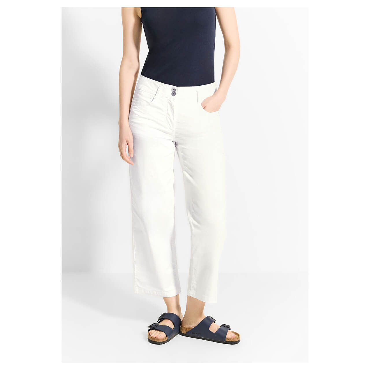 Cecil Neele Wideleg 7/8 Baumwollhose vanilla white