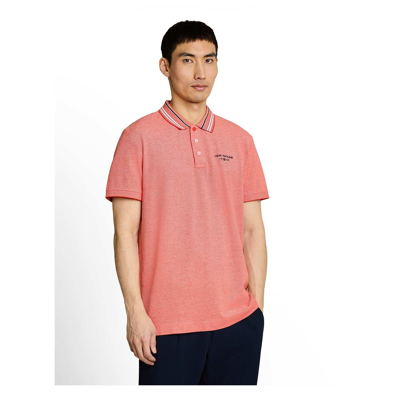 Herren Poloshirt von Tom Tailor in Orange-Rot meliert, Vorderansicht am Model