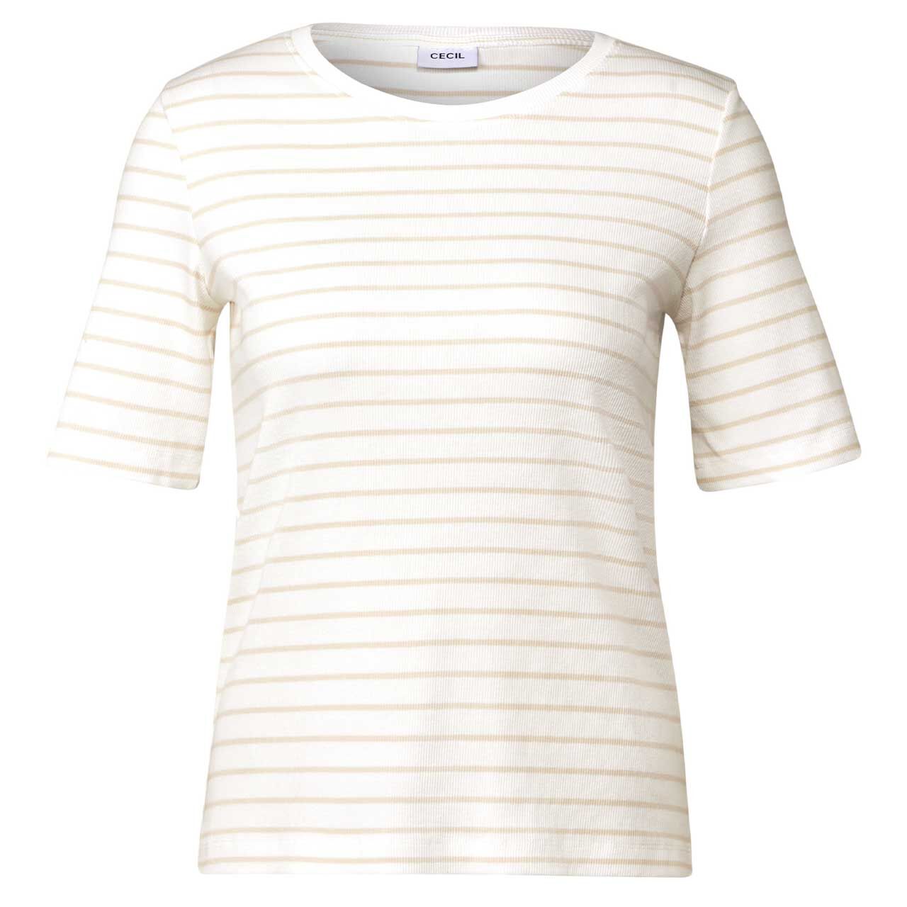 Cecil Damen T-Shirt Stripe Rib vanilla white