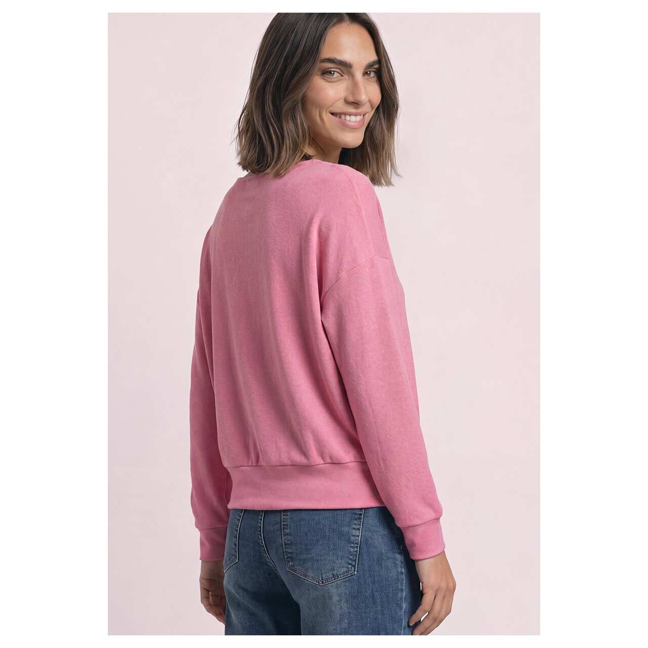 Damen Langarm Shirt Soft Bottom Cuff von Street One in Pink meliert, Rückansicht am Model