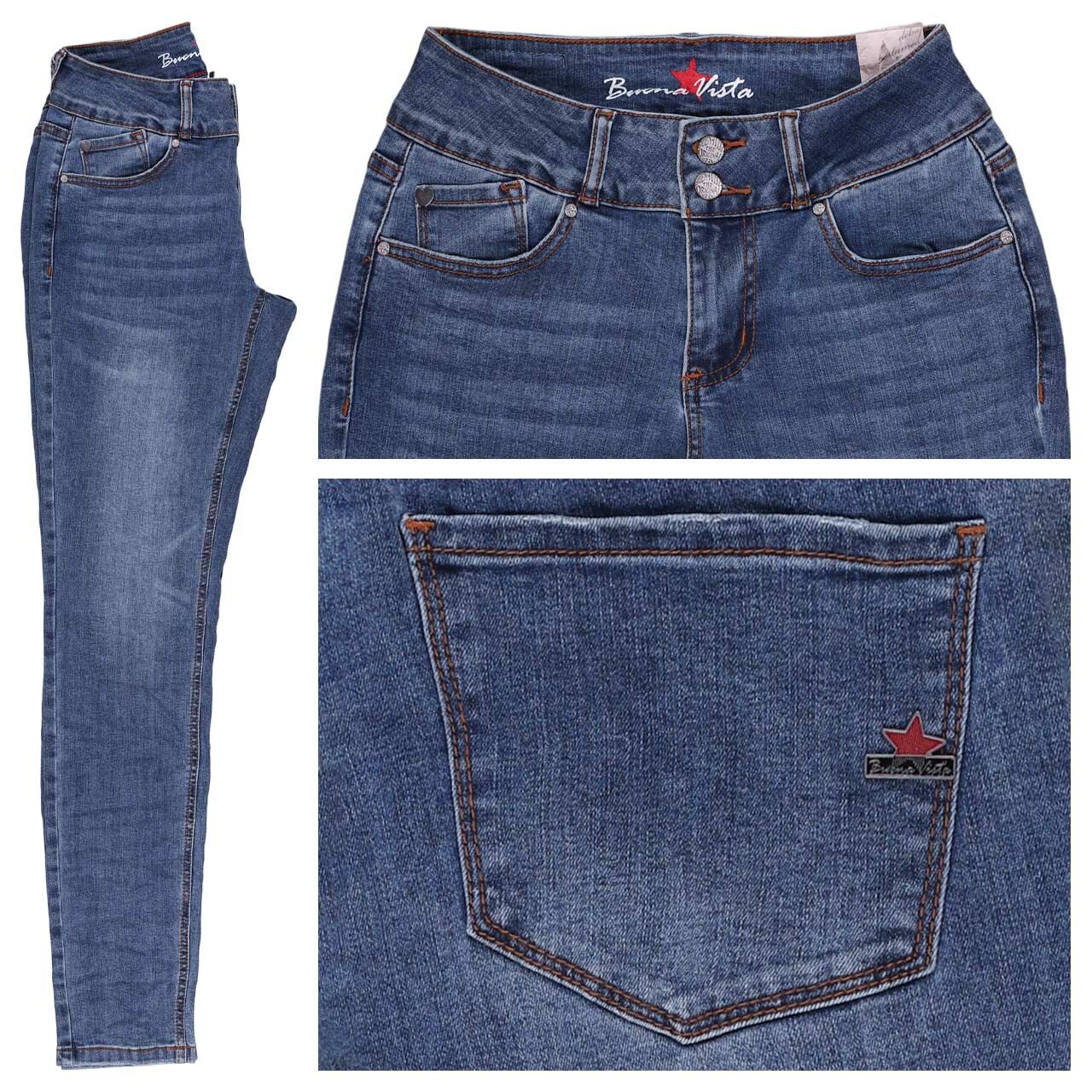 Buena Vista Tummyless Stretch Denim Jeans mid blue washed