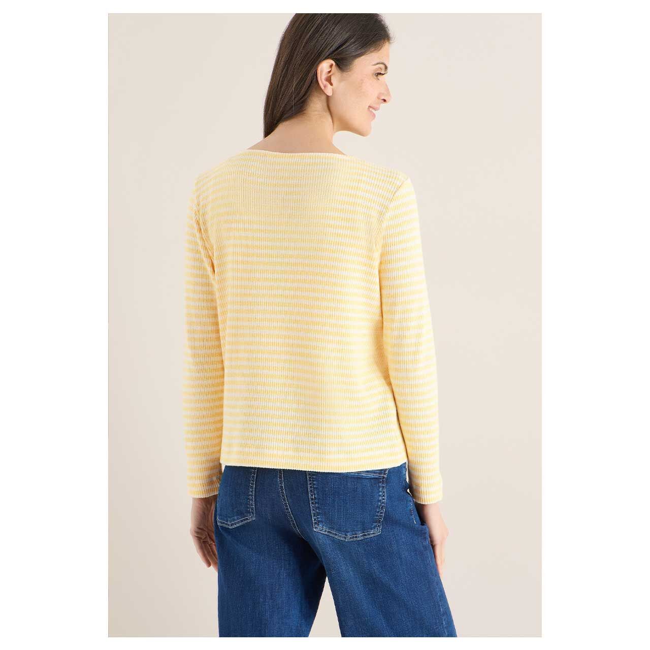 Damen Langarm Shirt Melange Stripe Boatneck von Cecil in Gelb gestreift, Rückansicht am Model