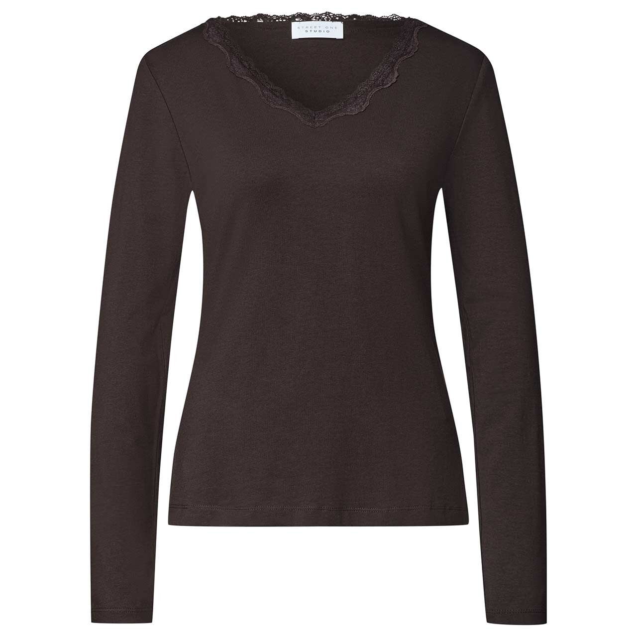 Street One Studio Damen Langarm Shirt With Lace charred brown