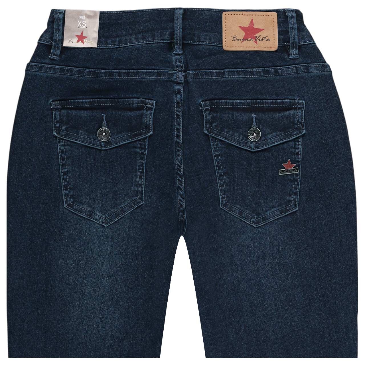 Damenjeans Italy B Bootcut Stretch Denim in Dunkelblau angewaschen, detaillierte Rückansicht