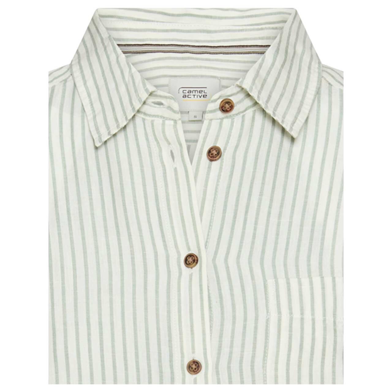 Damen Langarm Bluse von Camel active in Jadegrün gestreift, detaillierte Vorderansicht