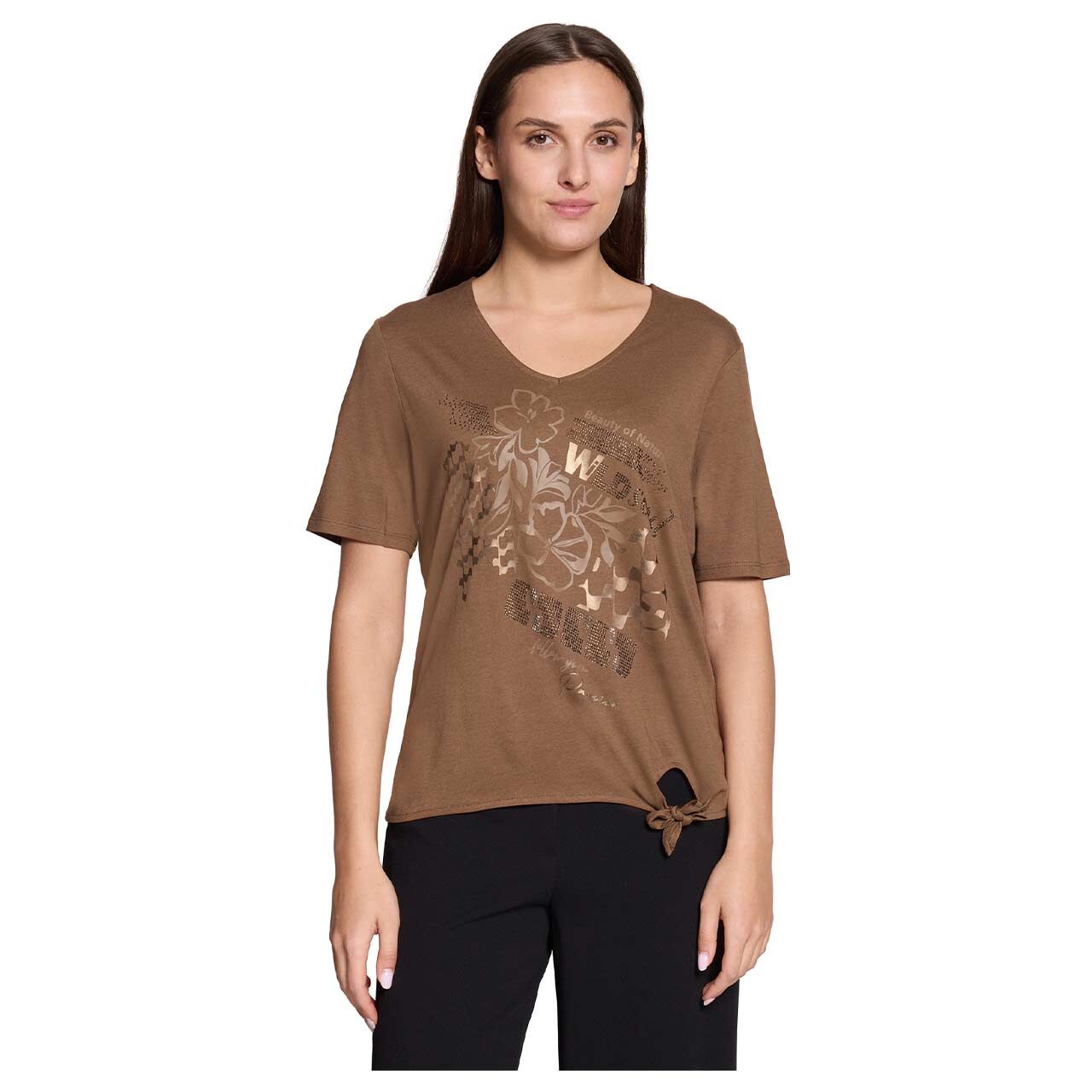 Damen T-Shirt von Betty Barclay in Hellbraun mit Print, Vorderansicht am Model