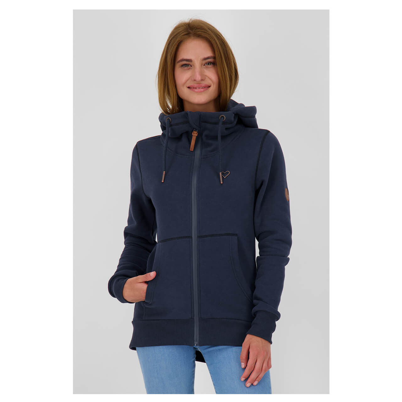alife-and-kickin-yasmin-sweatjacke-marine-5500-forne Alife and Kickin Yasmin A Hoodie Sweatjacke für Damen in Dunkelblau, FarbNr.: 5500