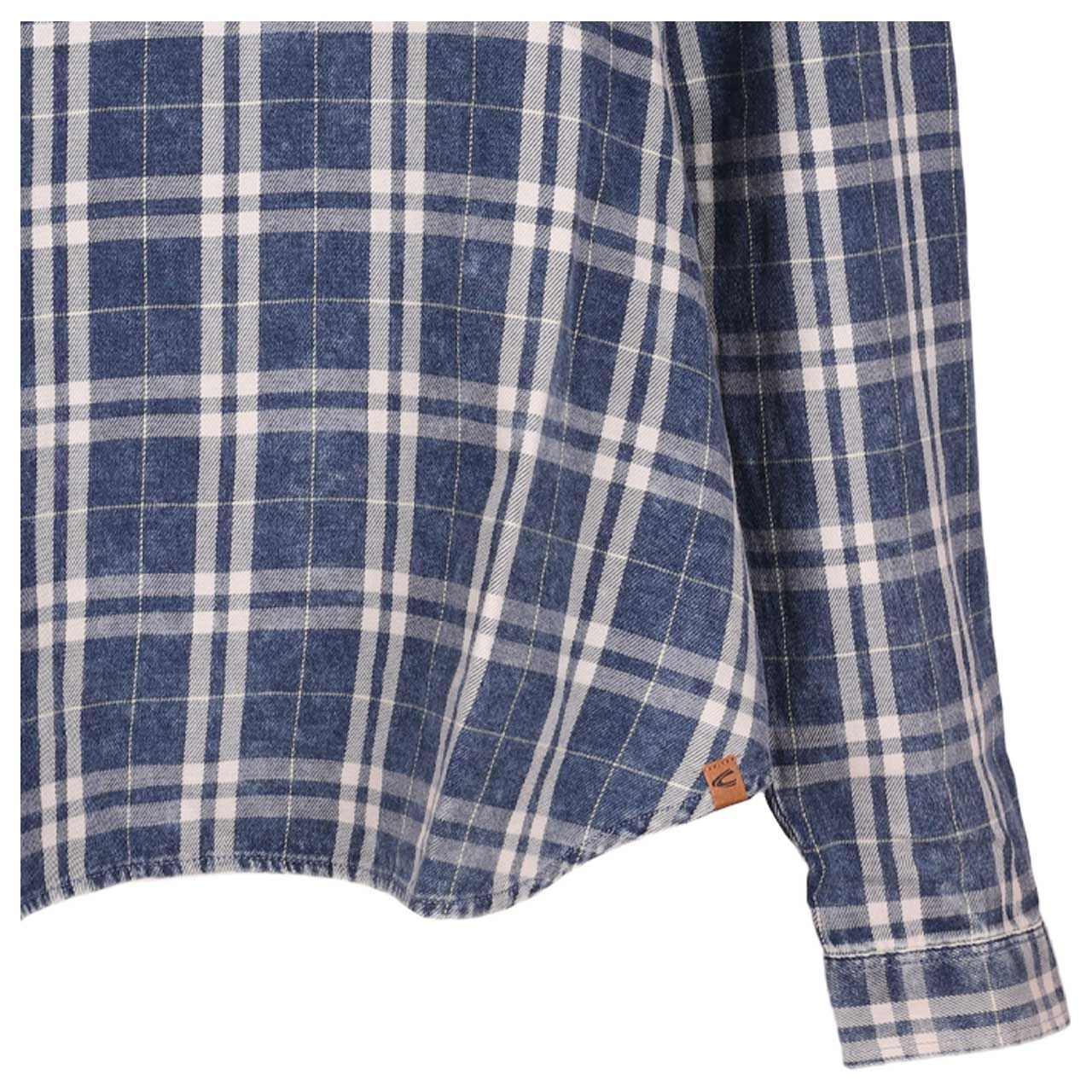 Damen Langarm Bluse von Camel active in Dunkelblau kariert, detaillierte Vorderansicht