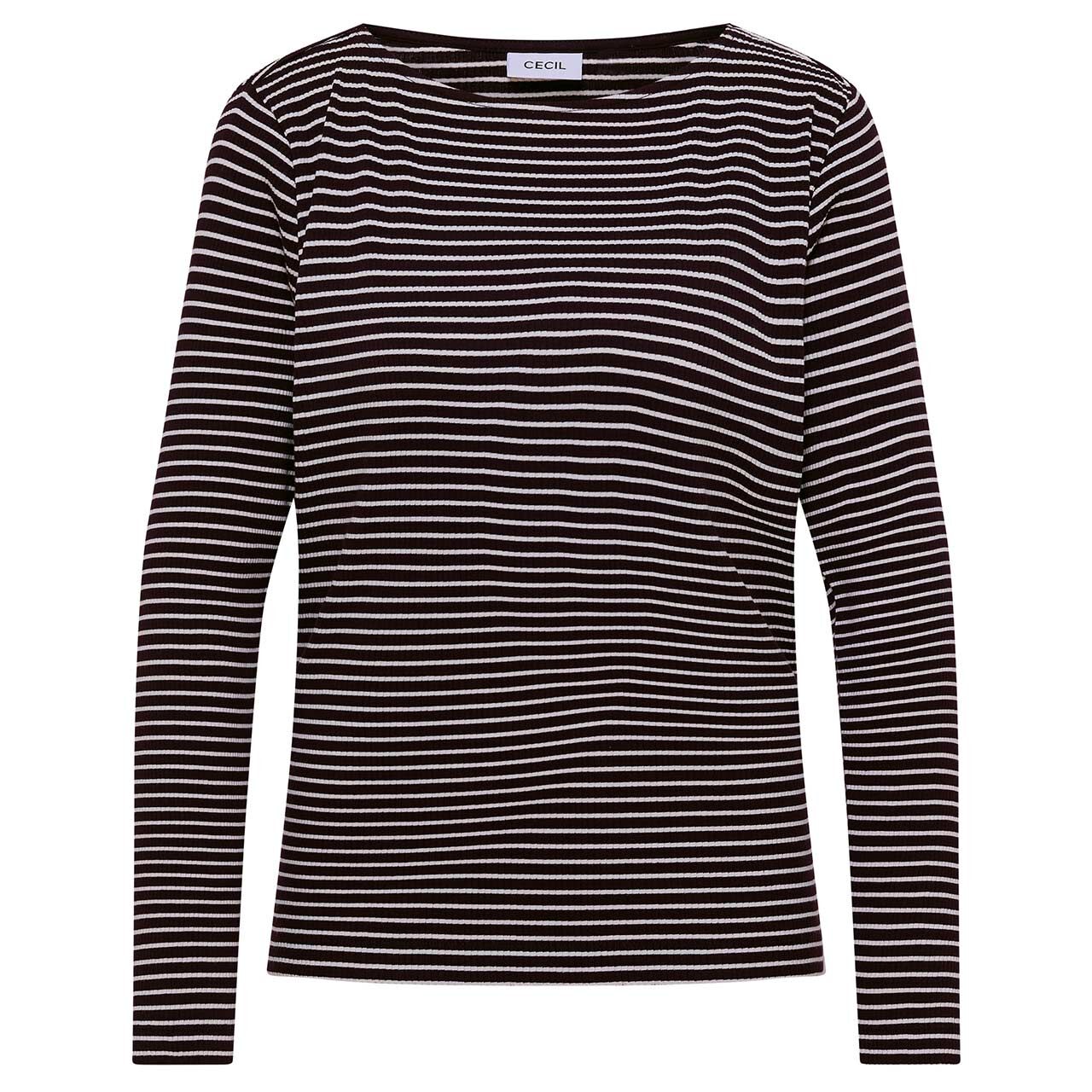 Cecil Damen Langarm Shirt Stripe Rib Boatneck eggplant red