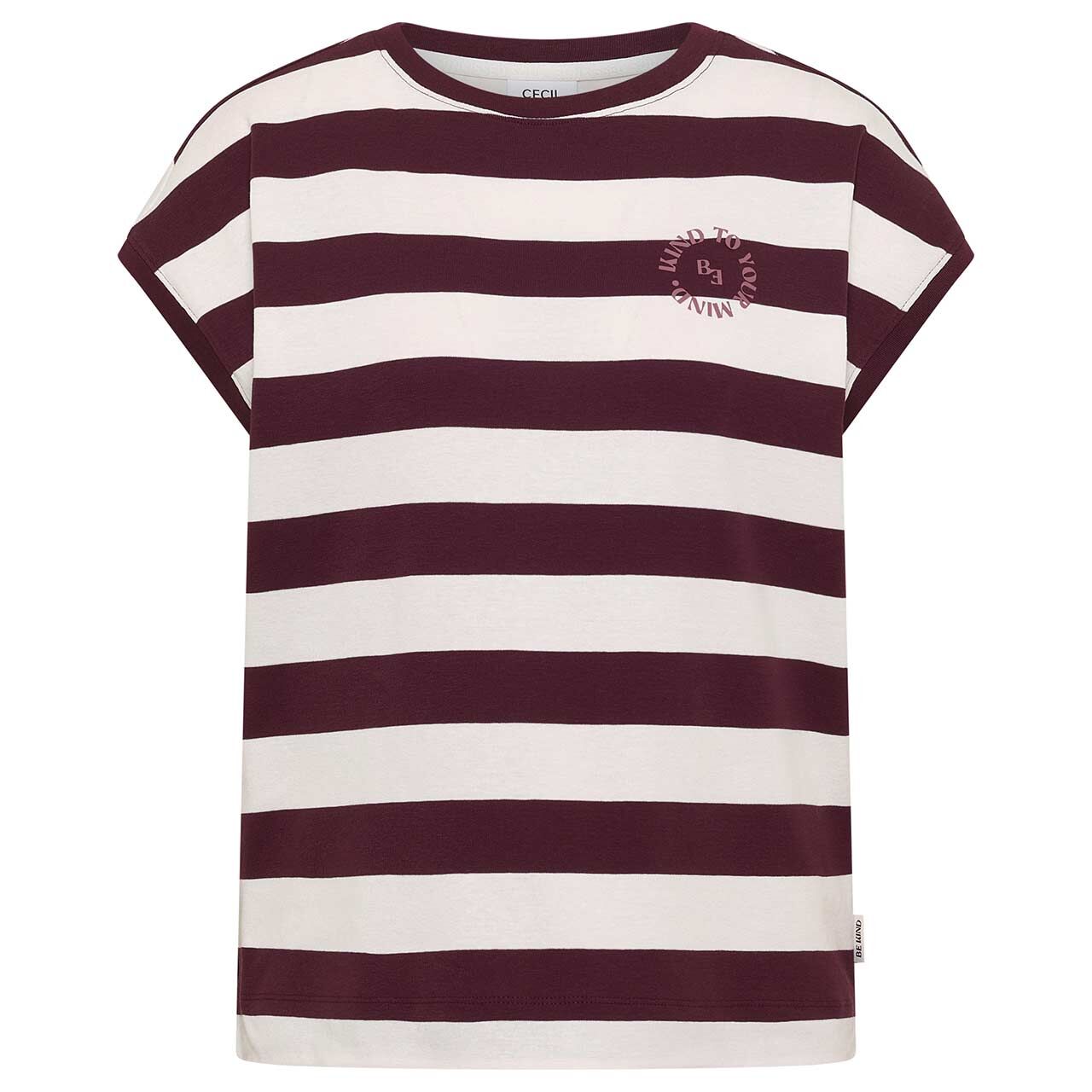 Cecil Damen T-Shirt Striped Be Kind sweet grape red