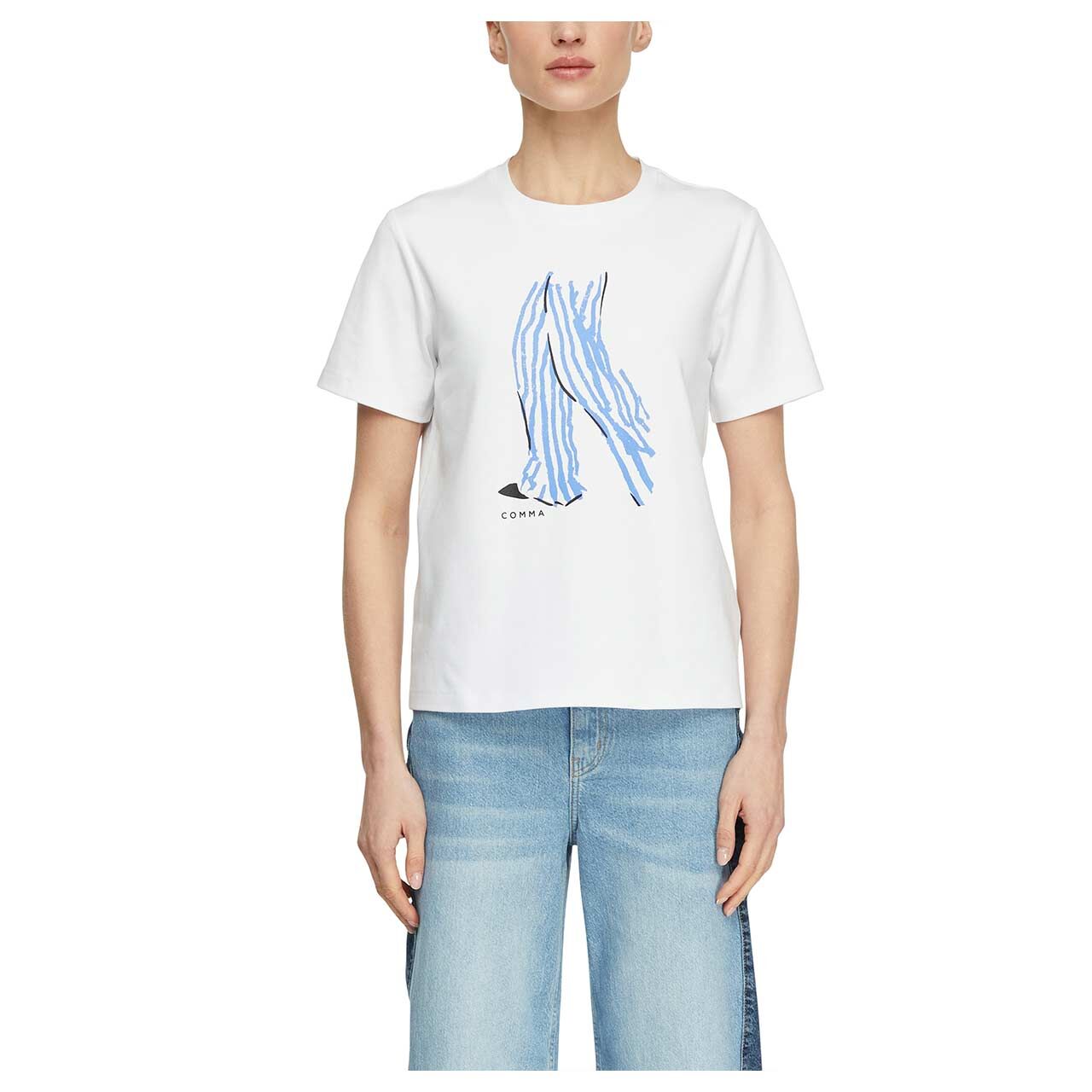 Damen T-Shirt von Comma in Weiß mit Print, Vorderansicht Model