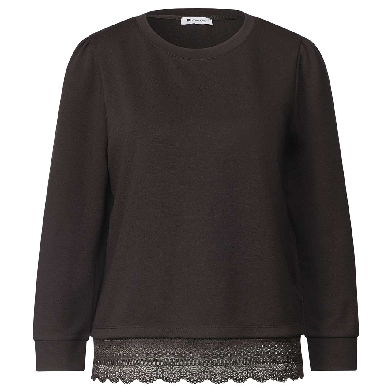 Street One Damen 3/4 Arm Shirt Lace Bottom black coffee