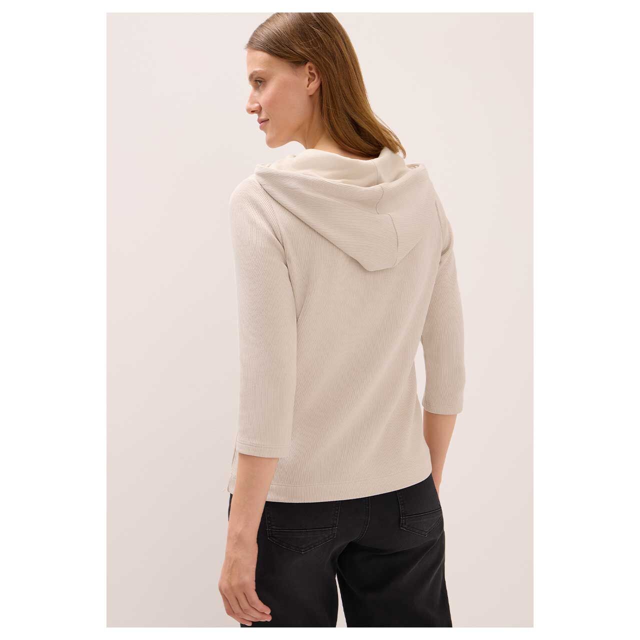 Damen 3/4 Arm Hoodie Sweatshirt Solid Rib von Cecil in Hellbeige, Rückansicht am Model