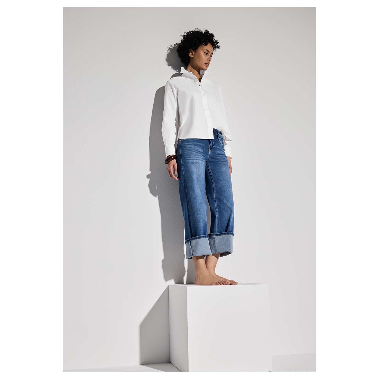 Street One Damen Langarm Bluse Cotton Shirtcollar white