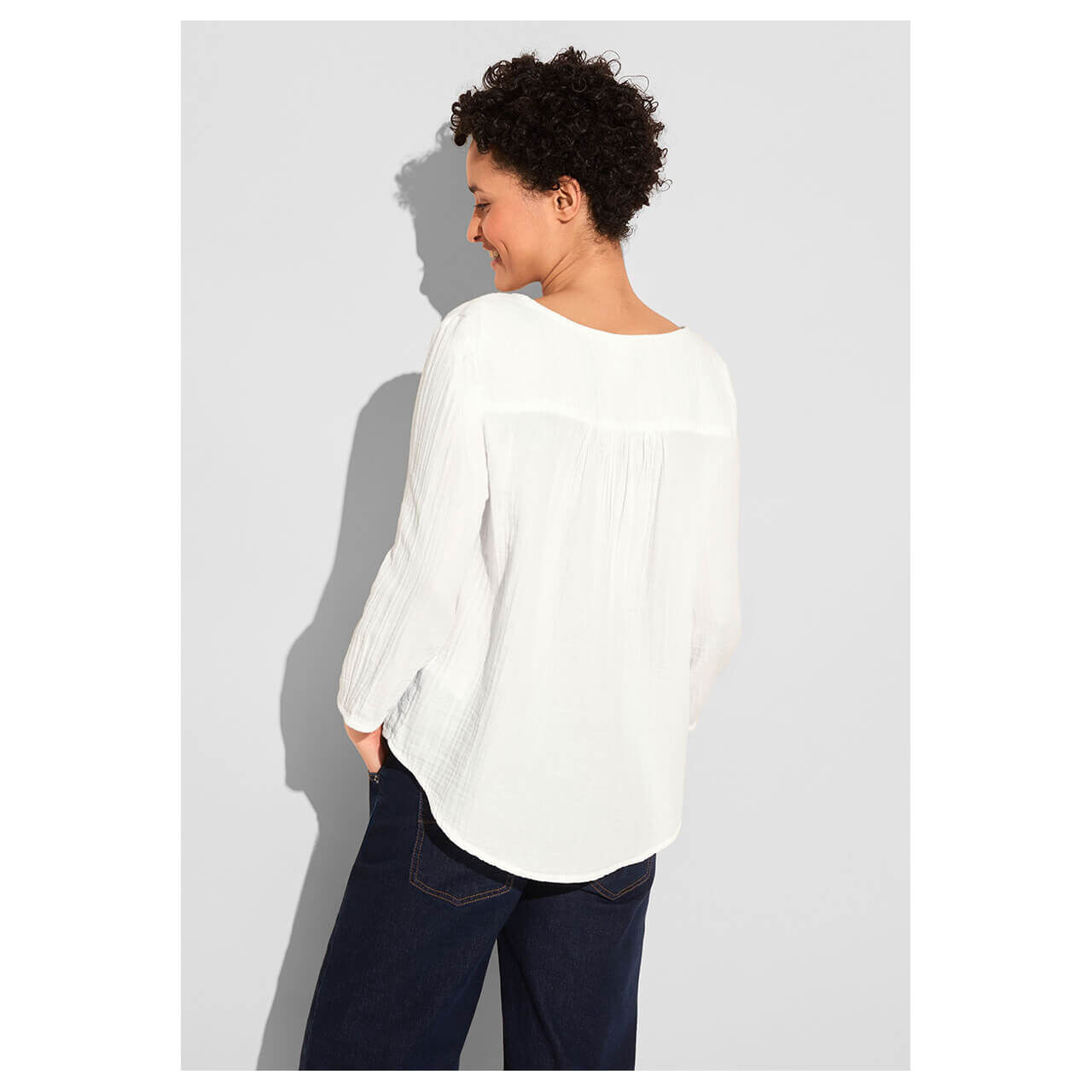 Street One Damen 3/4 Arm Bluse Musselin Buttoned Roundneck off white