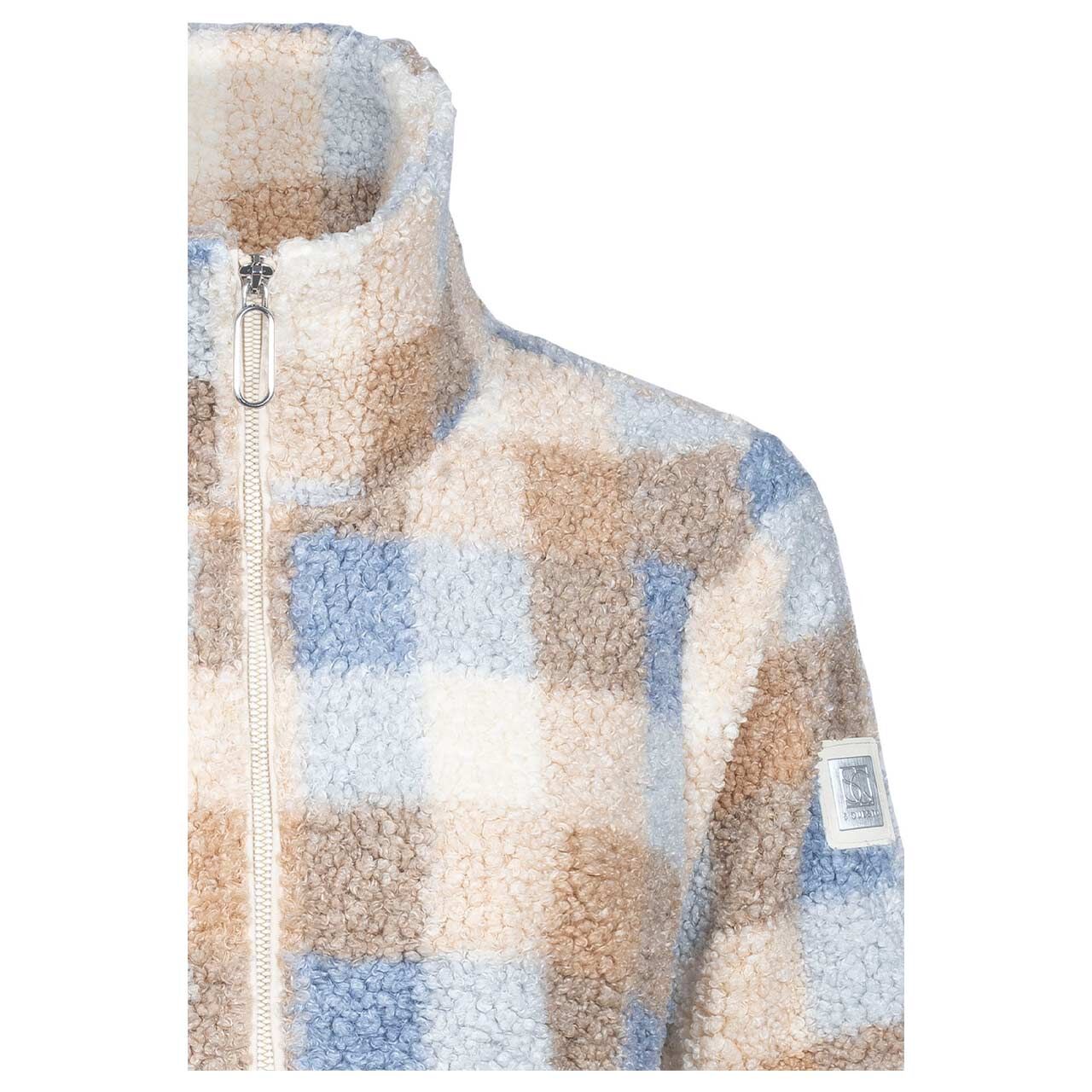 Damen Teddyjacke von Soquesto in Beige kariert, detaillierte Vorderansicht