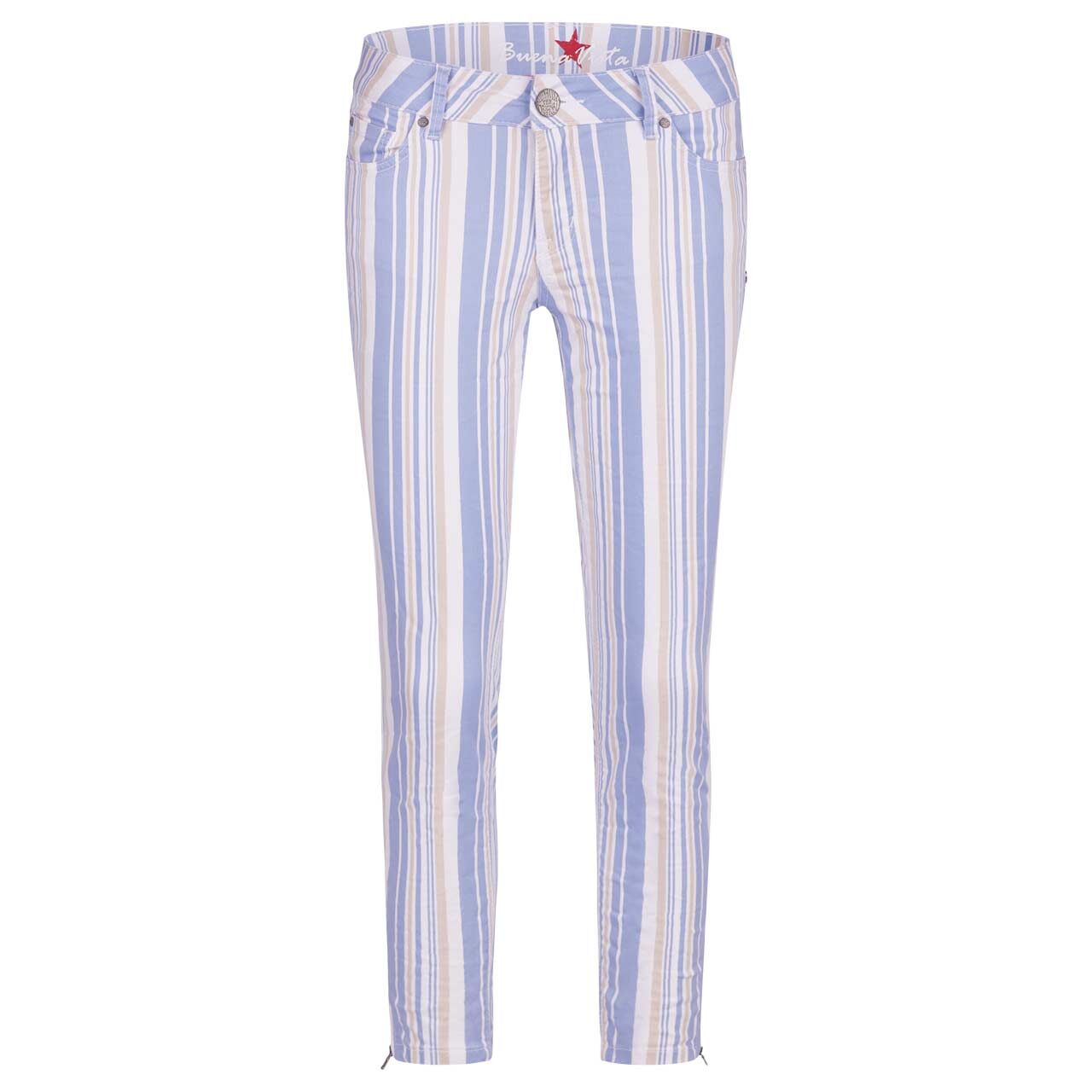 Damen Baumwollhose Italy V 7/8 Stretch Twill von Buena Vista in Hellblau gestreift, Vorderansicht