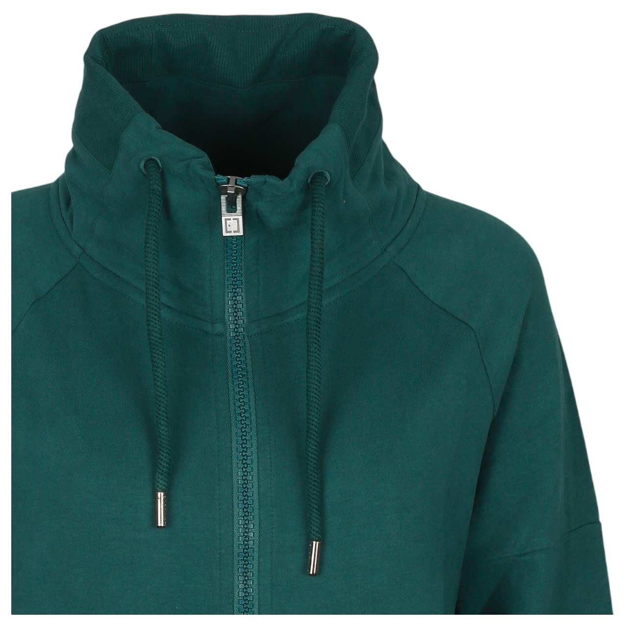 Damen Sweatjacke Aina von Elbsand in Petrol, detaillierte Vorderansicht