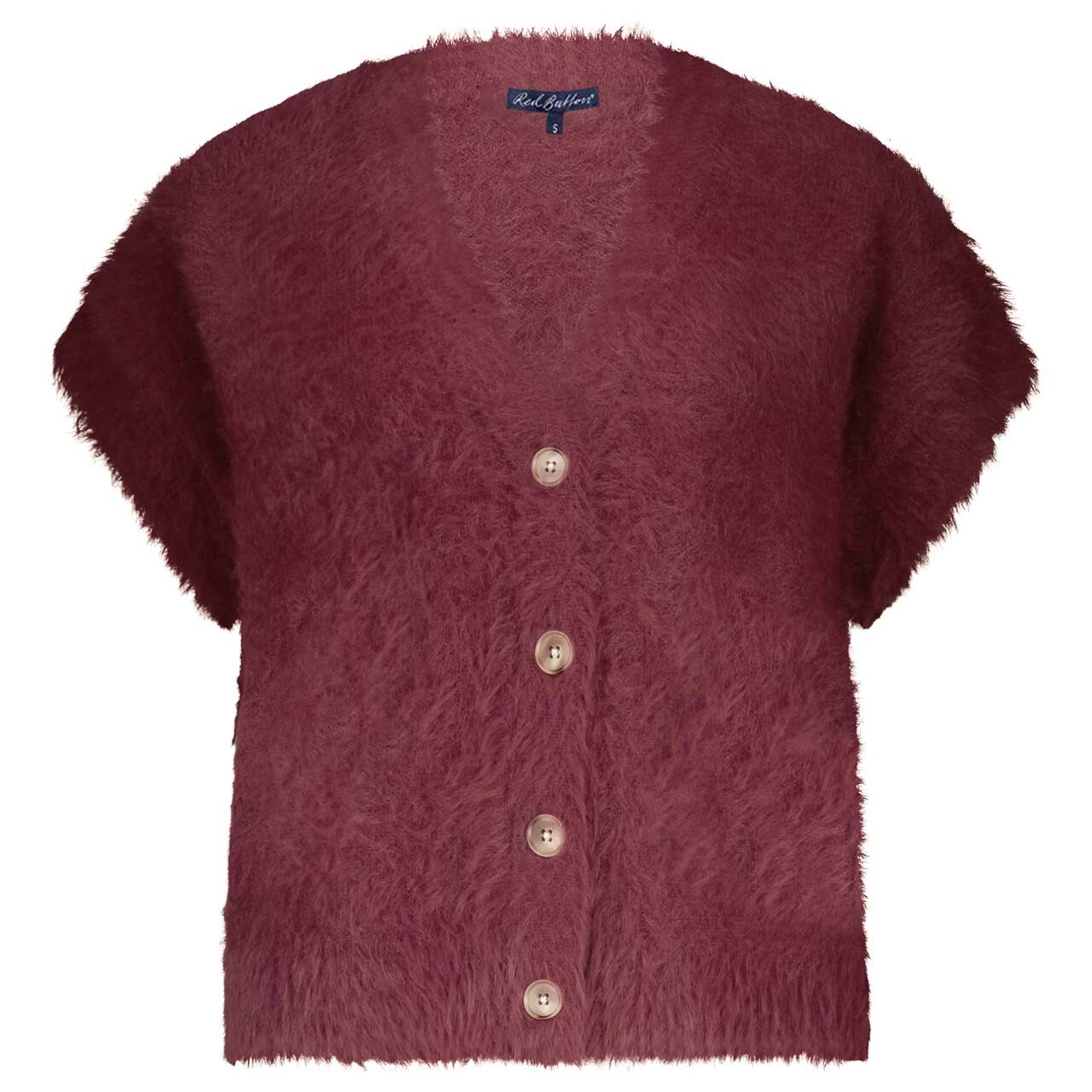 Red Button Damen Kurzarm Strickjacke Sleeveless Fuzzy ruby red