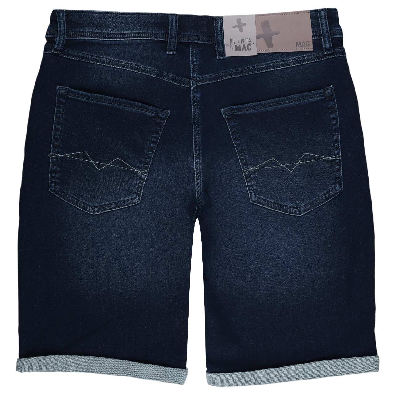 Herren Bermuda Jogn Jeans von MAC in Dunkelblau angewaschen, detaillierte Rückansicht