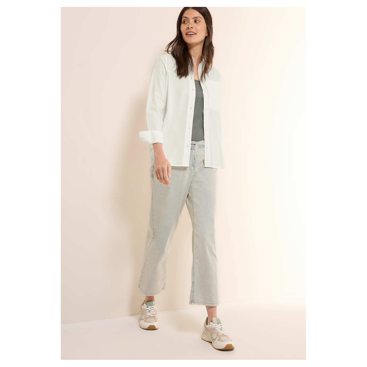 Cecil Damen Langarm Bluse Shirtcollar vanilla white