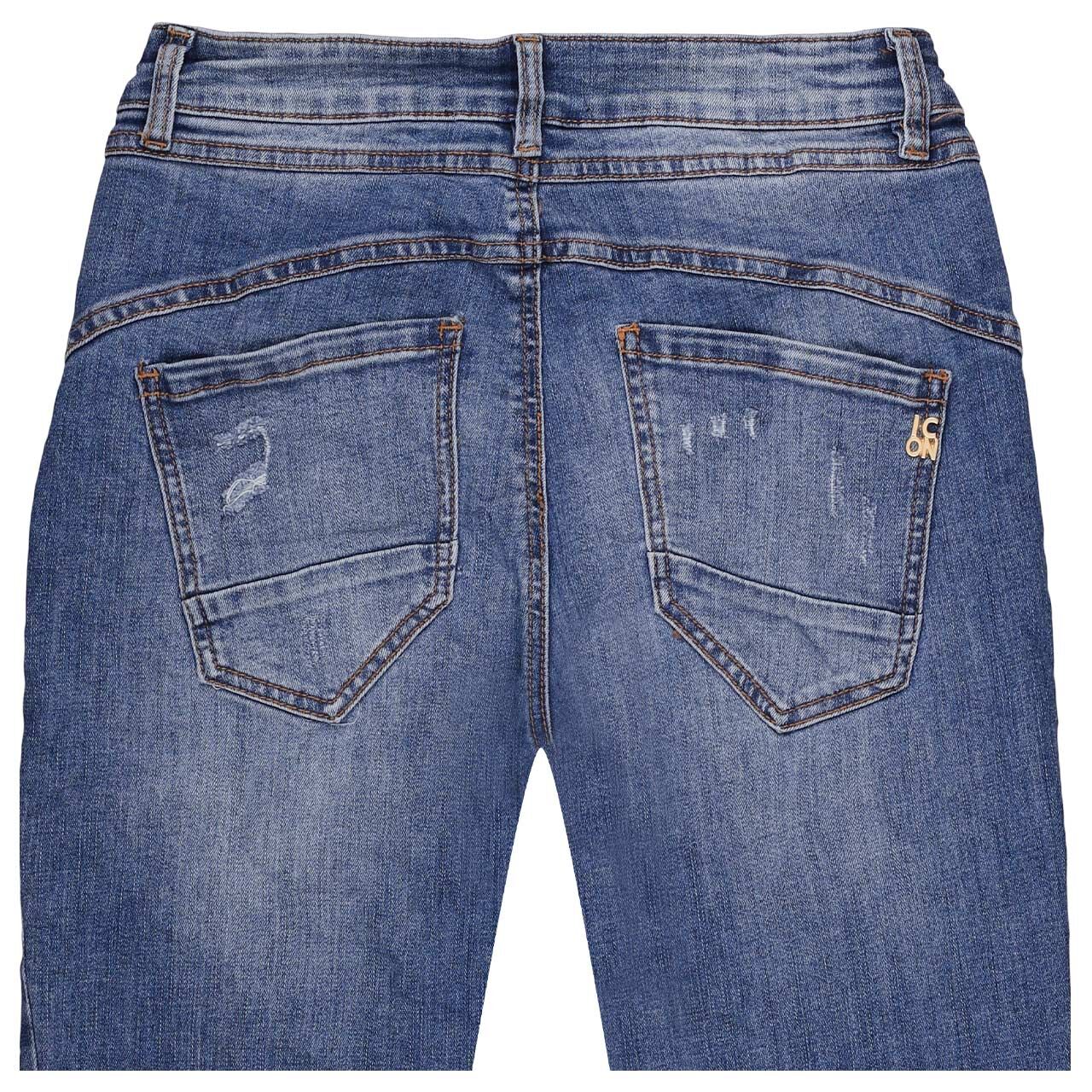 Damenjeans California Sunrise von Senoritas ICON in Blau verwaschen mit Destroyed-Effekten, Rückansicht