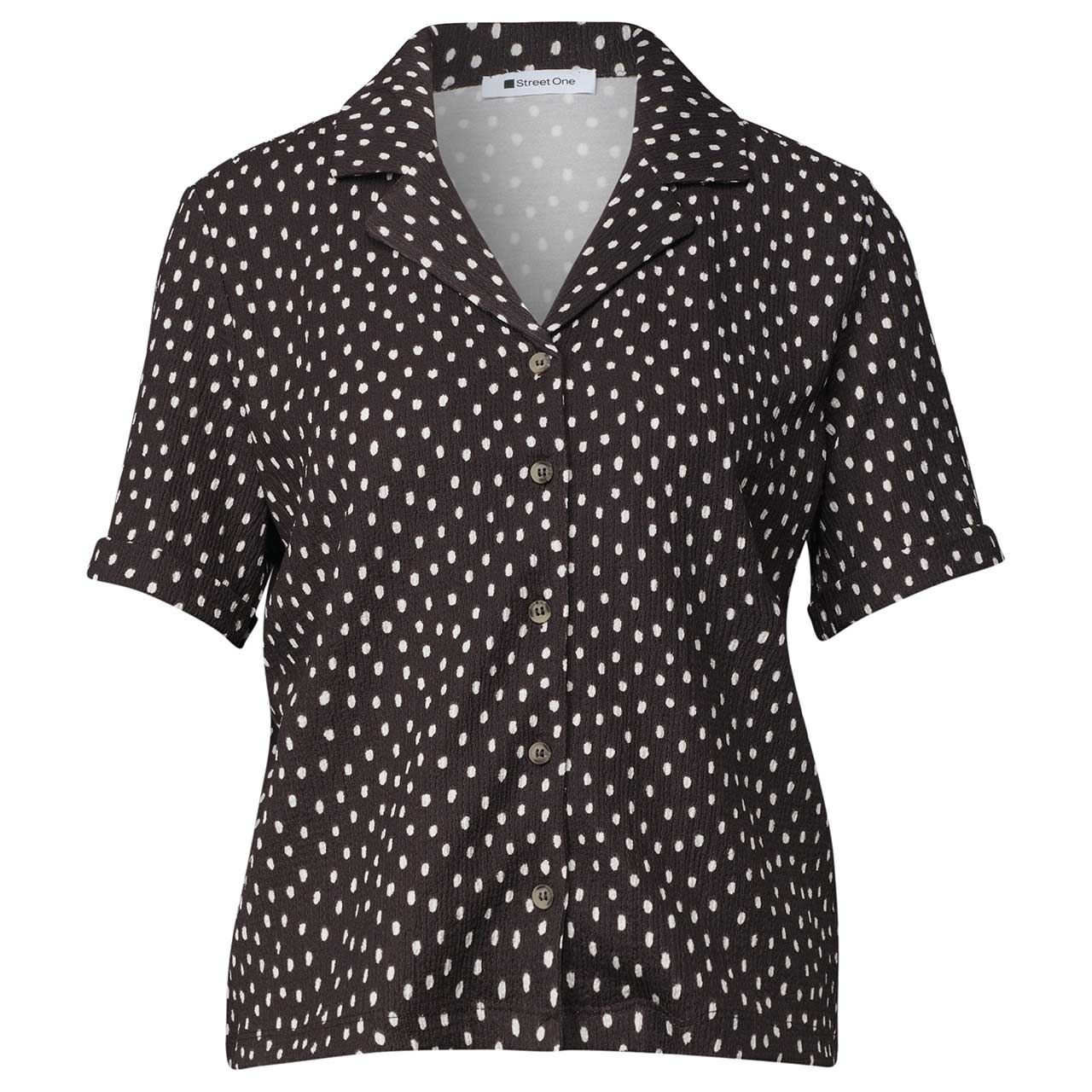Street One Damen Kurzarm Bluse Printed Crincle black coffee