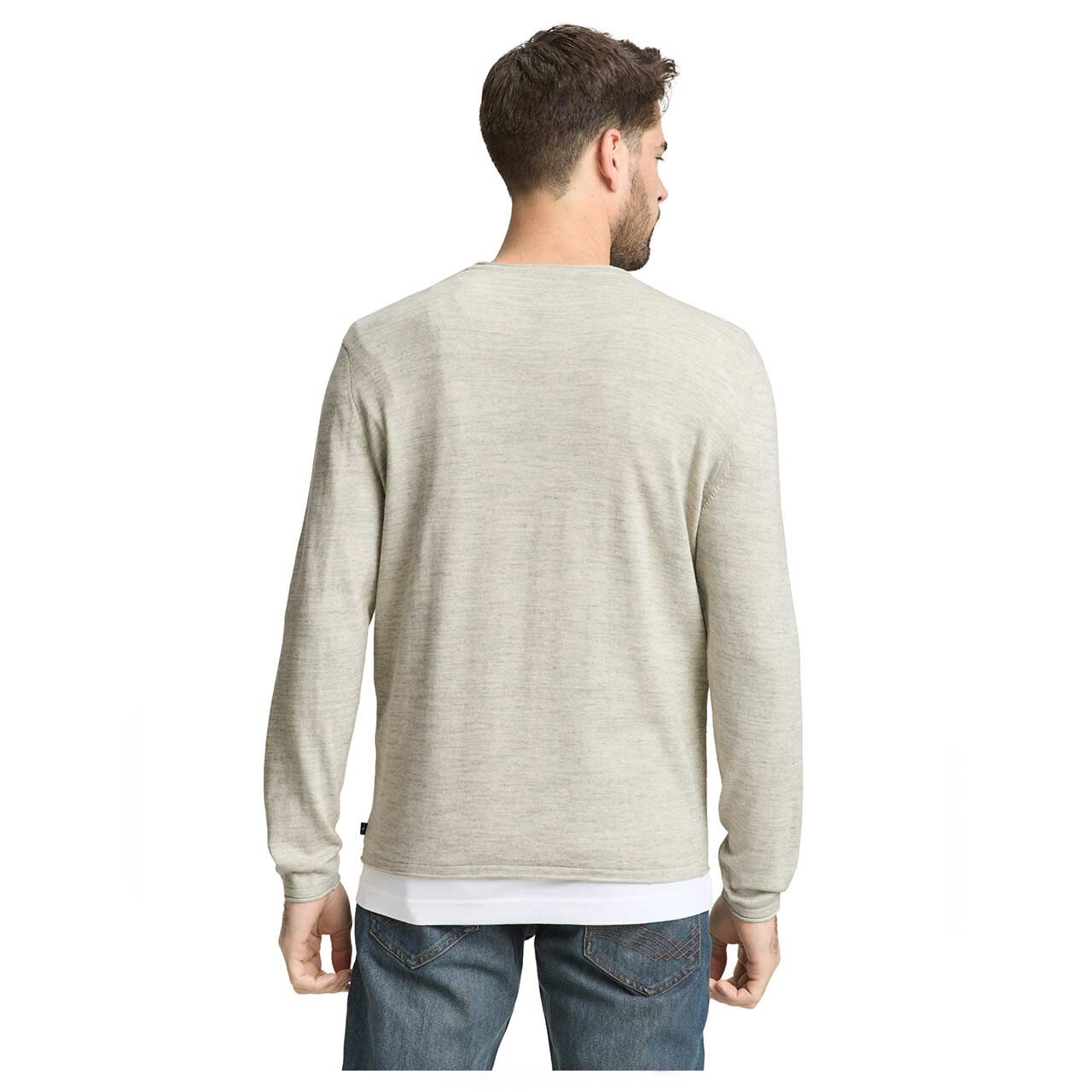 Herren Pullover Space Dye Knit von Tom Tailor in Hellgrau meliert, Rückansicht am Model
