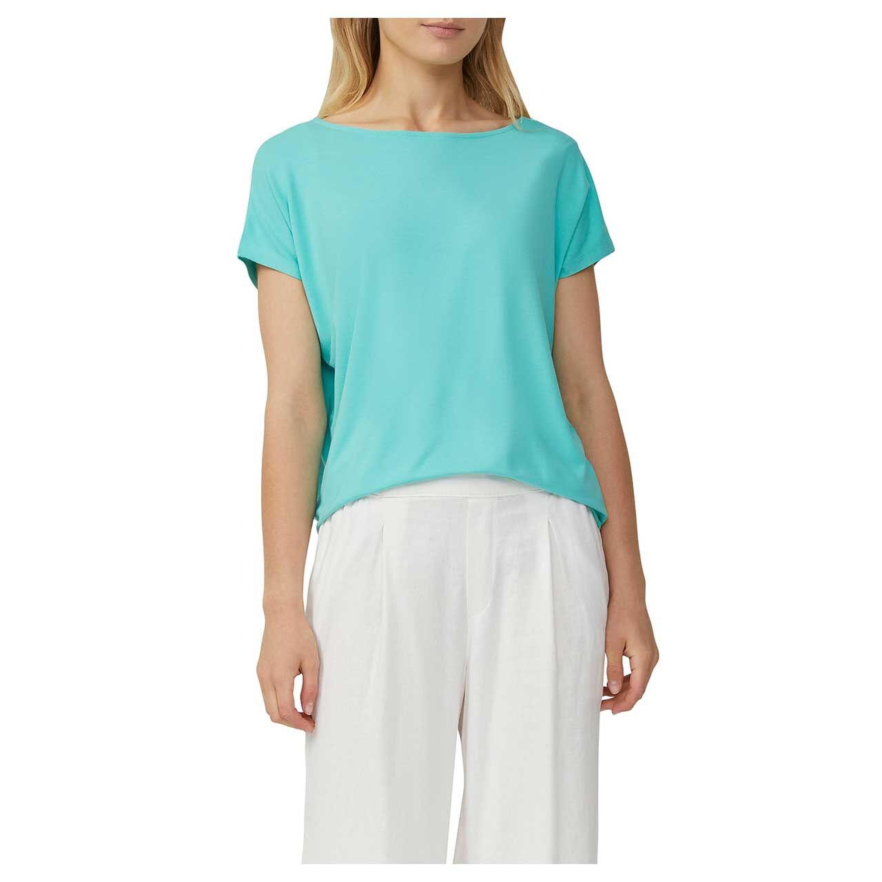 Detailbild von vorne des getragenen Damen T-Shirts von s.Oliver in Türkis