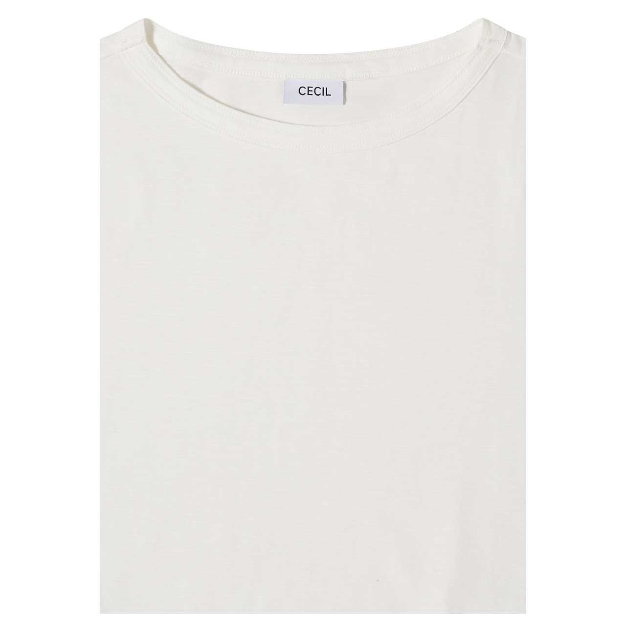 Damen T-Shirt Solid Slubyarn von Cecil in Cremeweiß meliert, Detailansicht vorne