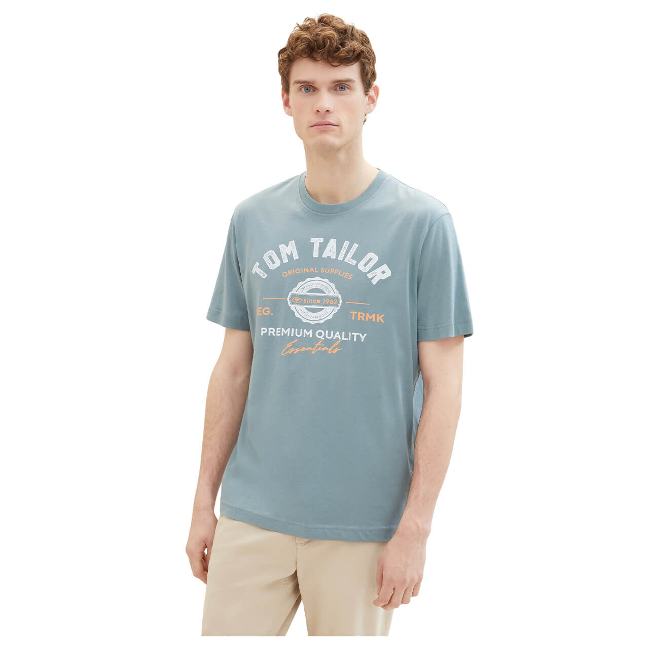 Tom Tailor Herren T-Shirt grey mint logo print
