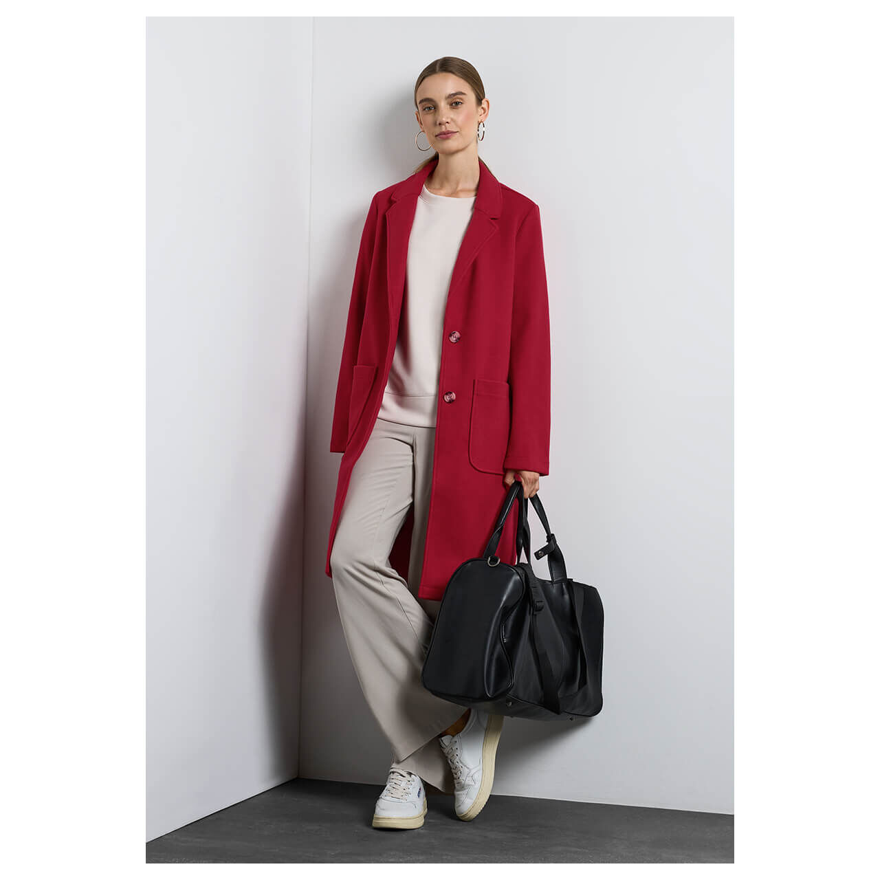 Street One Damen Mantel Cosy Revers Coat carpet red