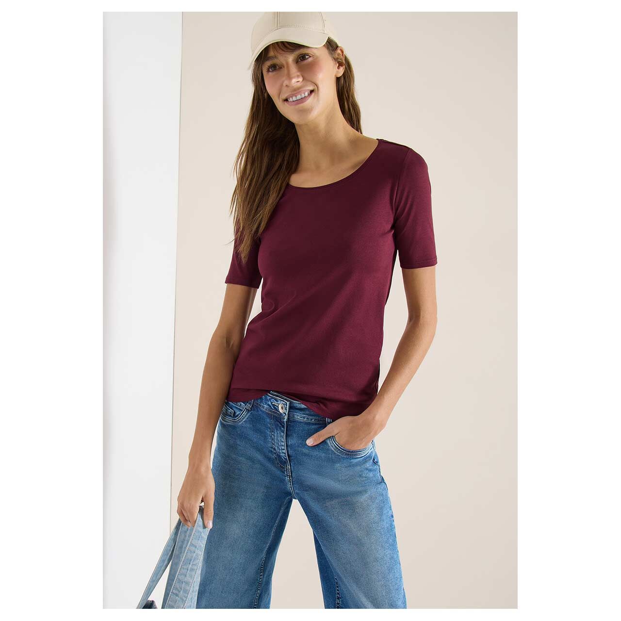 Damen T-Shirt Lena von Cecil in Lila, Vorderansicht am Model