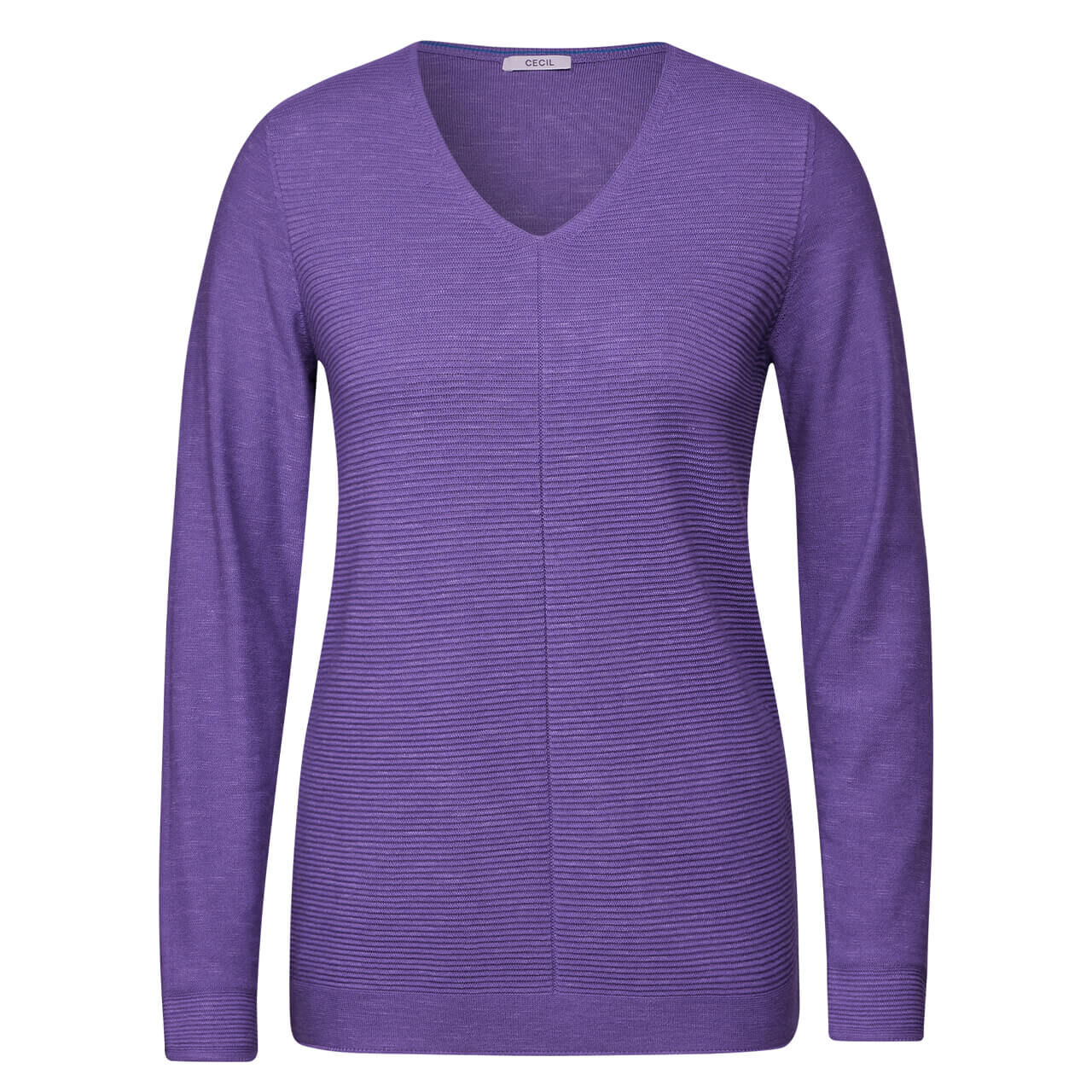 Cecil Damen Langarm Pullover Structured V-Neck heather wild lilac melange 