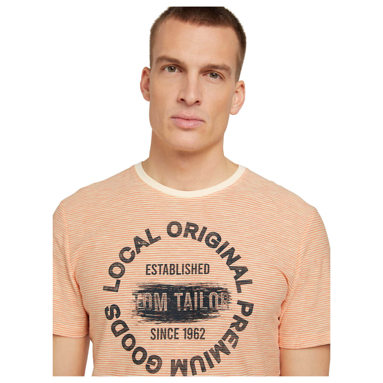 Tom Tailor T-Shirt für Herren in Hellorange mit Print, FarbNr.: 29164