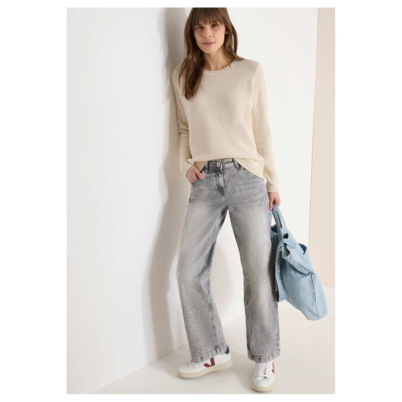 Damen Pullover Space Dye Tape von Cecil in Beige, Ganzkörperansicht am Model