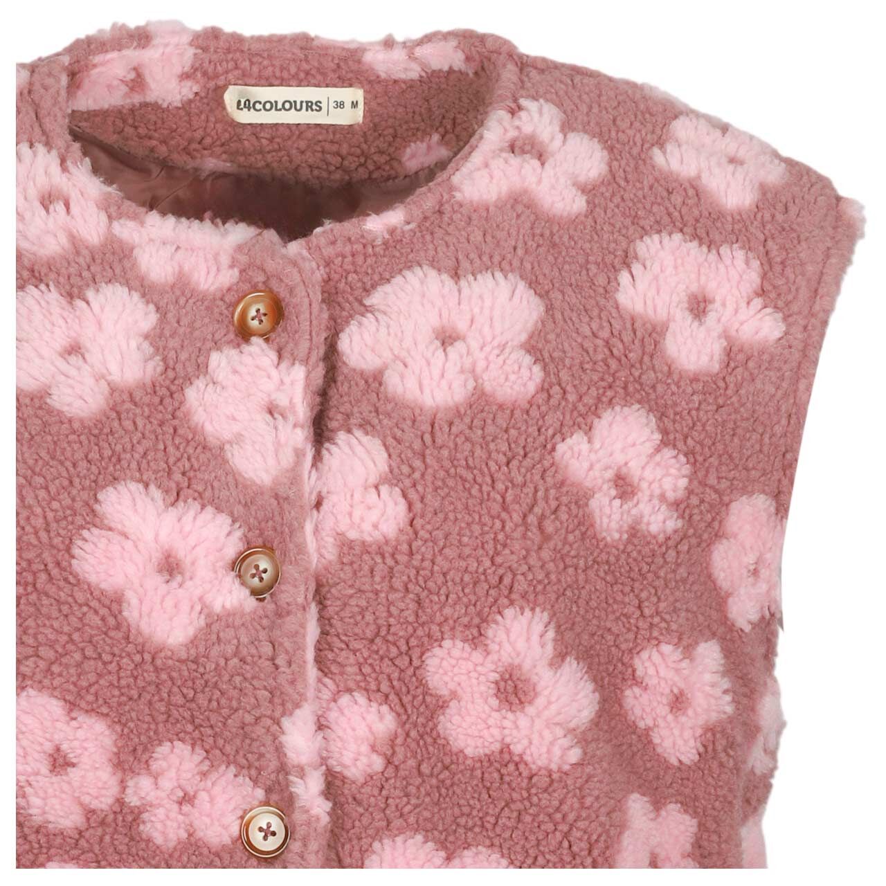 Damen Teddy Weste von 24 Colours in Rosa mit Print, detaillierte Vorderansicht