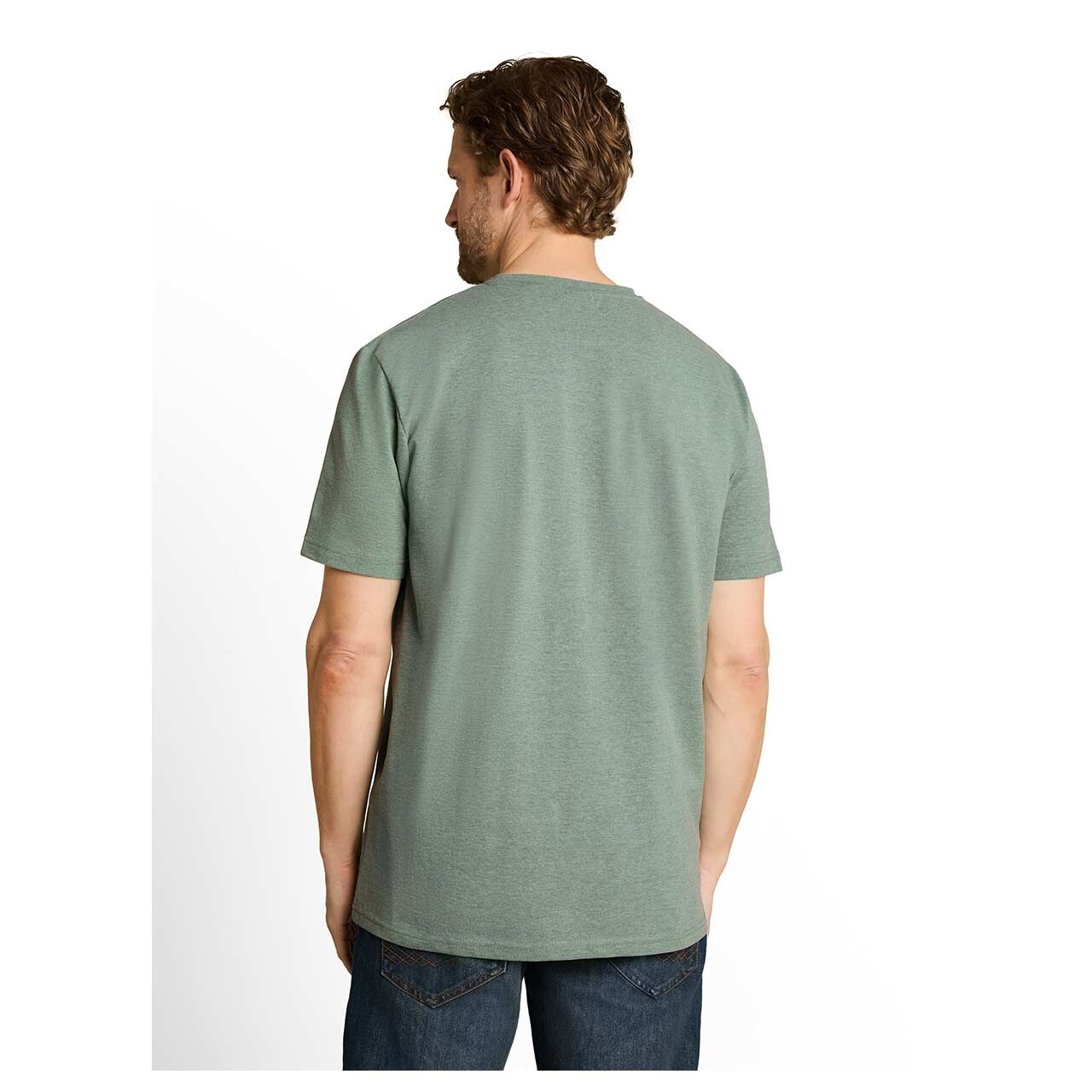 Herren Piqué T-Shirt von Tom Tailor in Grün meliert, Rückansicht am Model