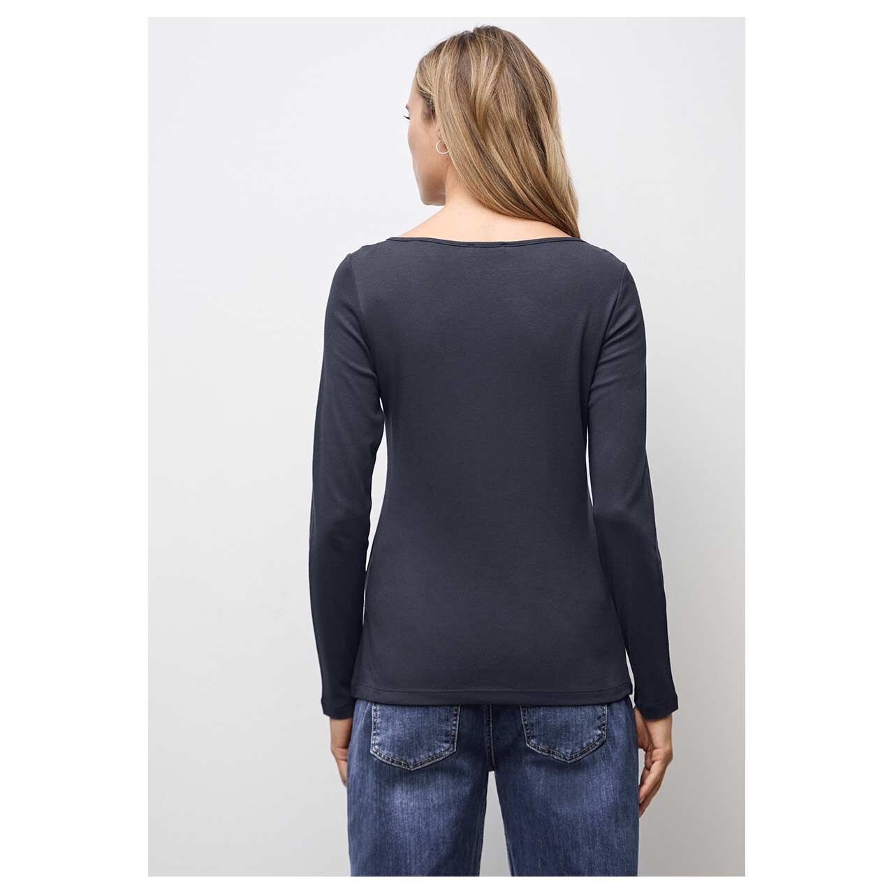 Damen Langarm Shirt Lanea von Street One in Dunkelblau, Rückansicht am Model