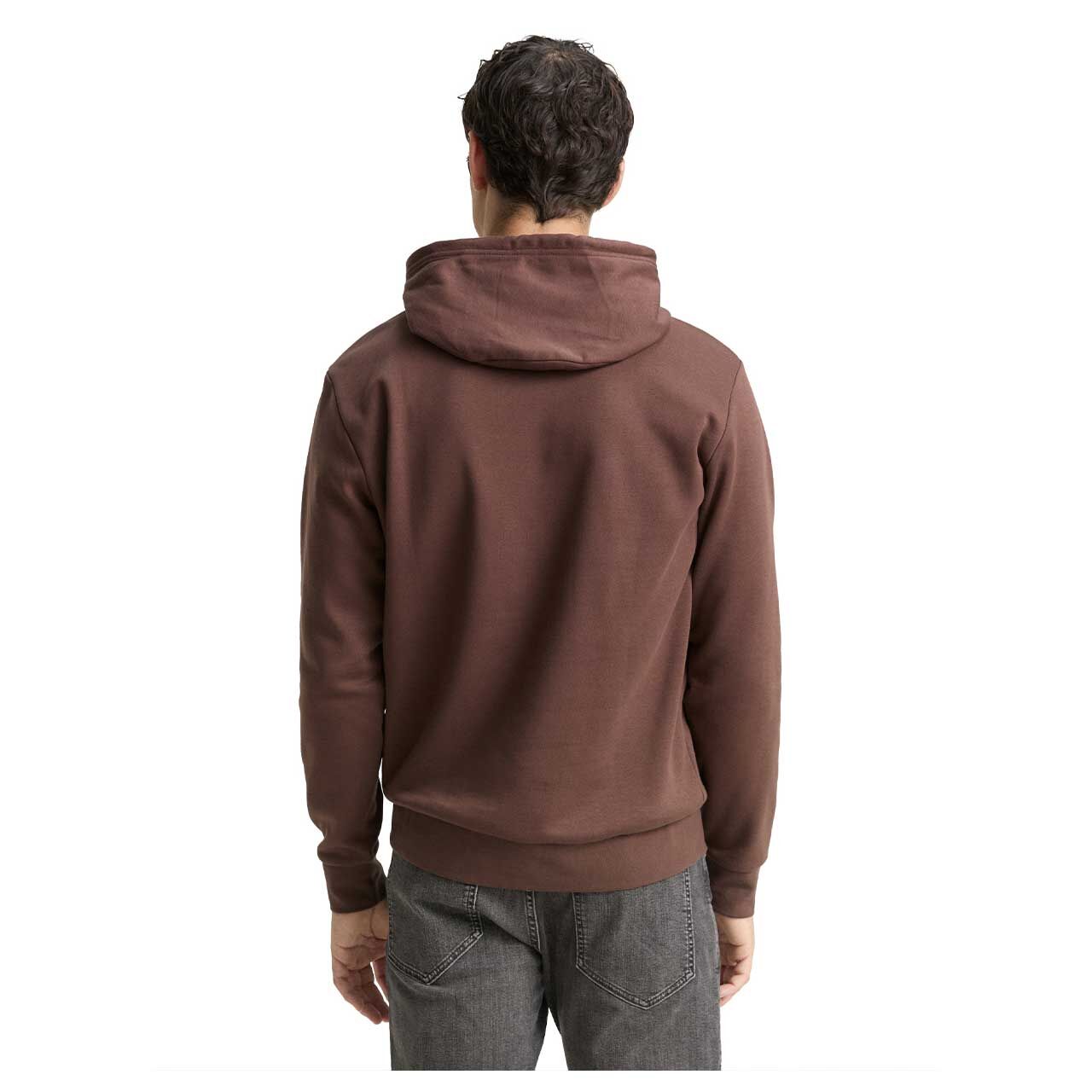 Herren Hoodie Sweatshirt von Tom Tailor in Braun mit Print, Rückansicht Model