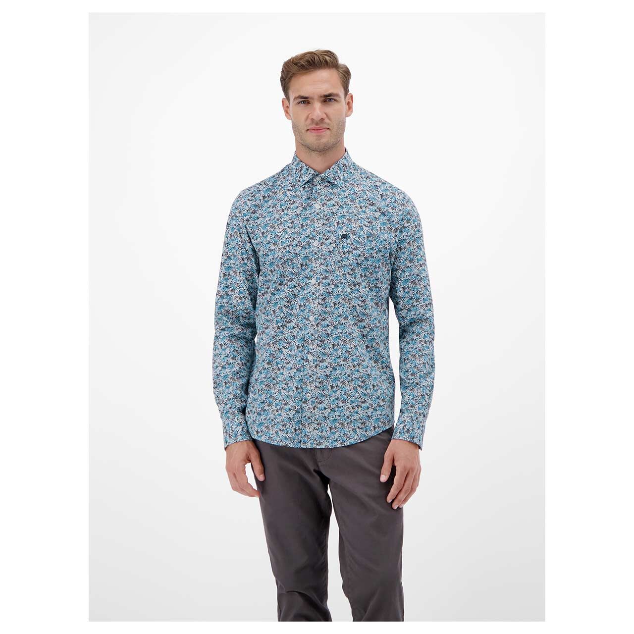 Herren Hemd von Lerros in Blau mit Print, Vorderansicht mit Model