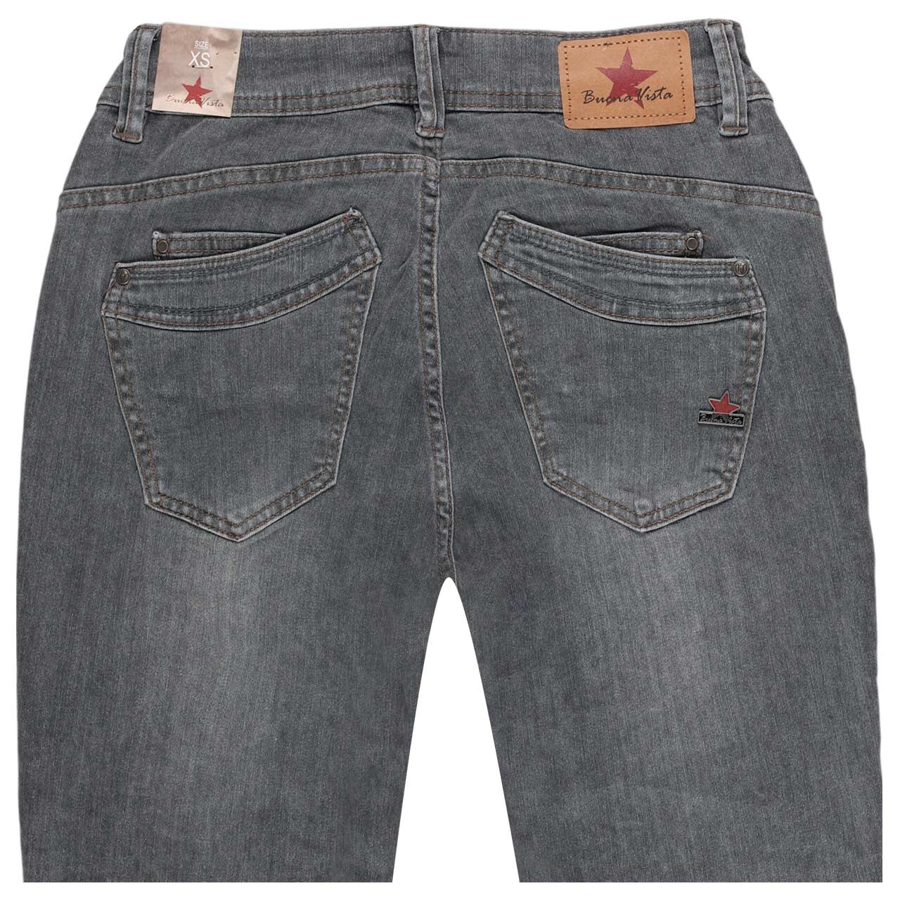 Damen Ankle Jeans Malibu-Zip High Cropped Stretch Denim von Buena Vista in Grau angewaschen, detaillierte Rückansicht