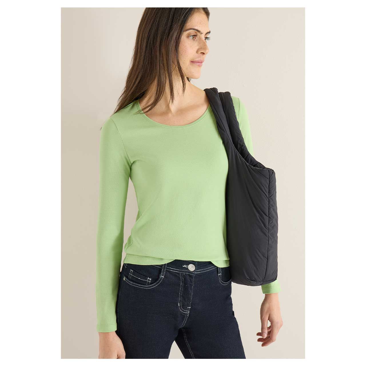 Damen Langarm Shirt Pia von Cecil in Hellgrün, Vorderansicht am Model