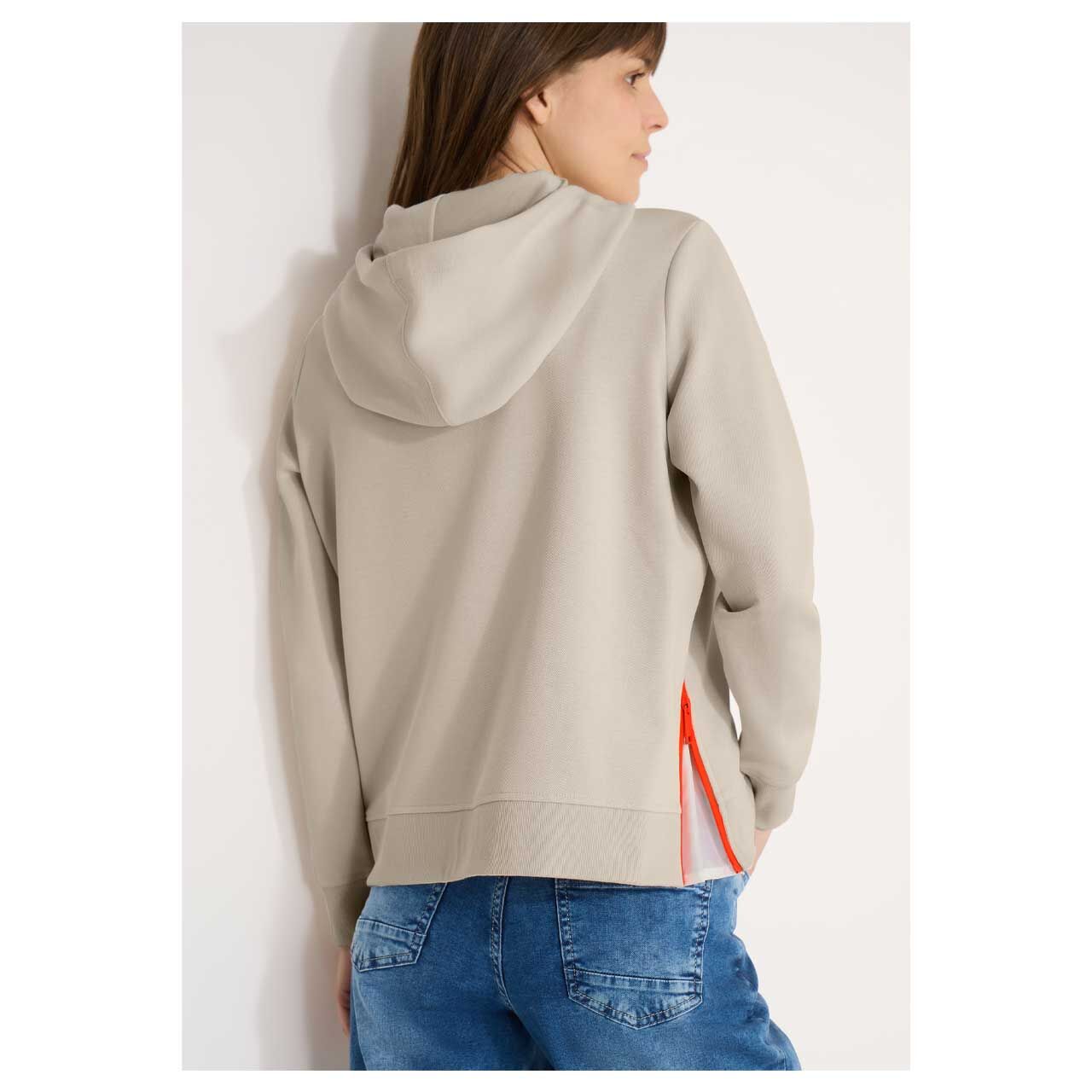 Damen Hoodie Sweatshirt Zip Details von Cecil in Hellbeige, Rückansicht am Model