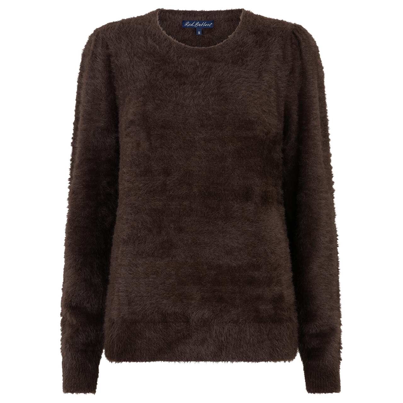 Red Button Damen Pullover Fuzzy Puff Sleeve espresso brown