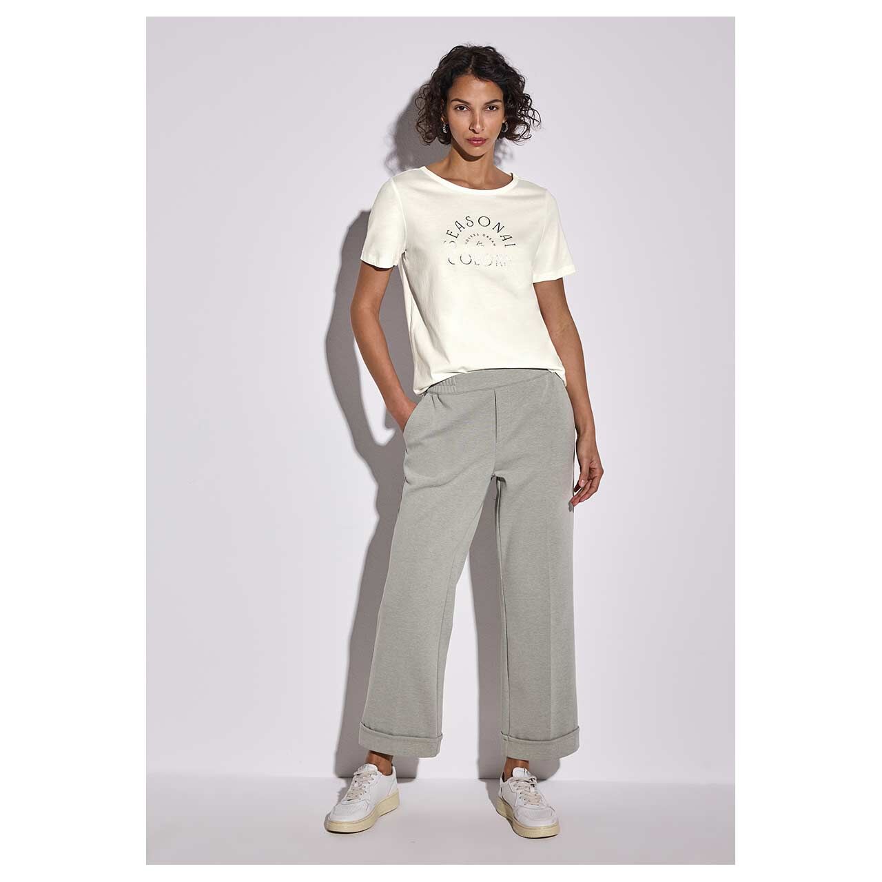 Street One Damen T-Shirt Basic Partprint off white