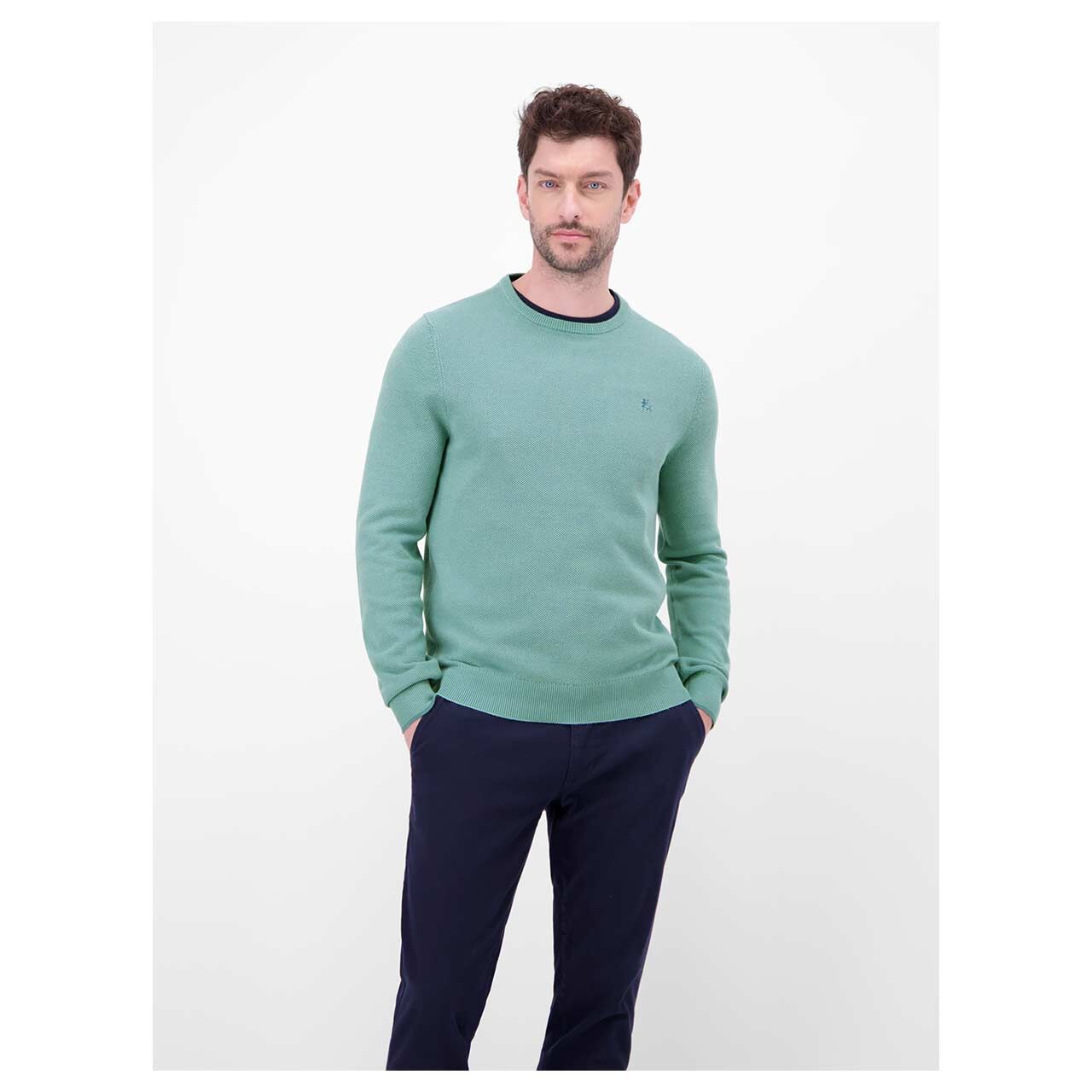 Herren Pullover von Lerros in Türkis, Vorderansicht am Model